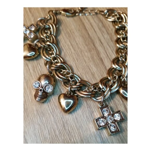 CHUNKY chain charm bracelet skulls cross hearts unisex - Picture 2 of 4